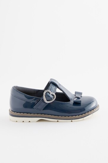 Navy Blue Standard Fit (F) Bow T-Bar Shoes
