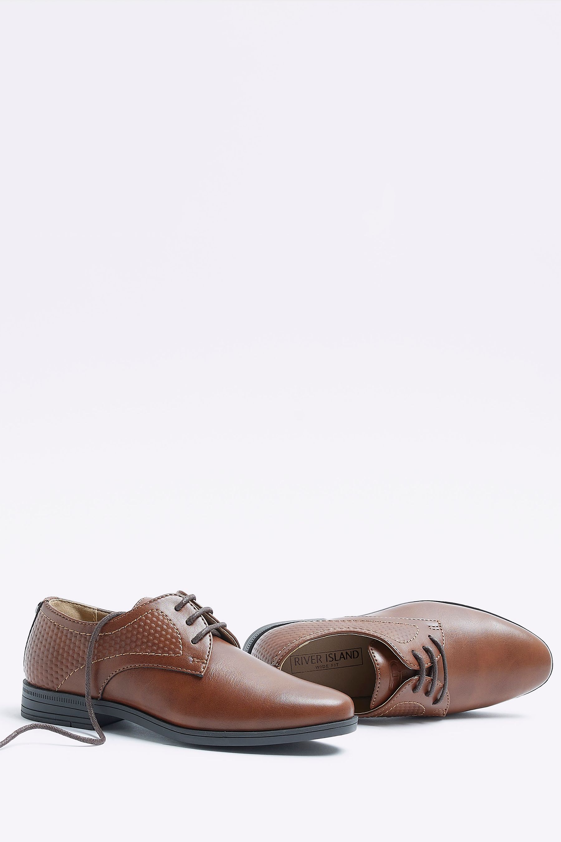 Buy River Island Boys Embossed Point Wide Fit Brown Shoes from the