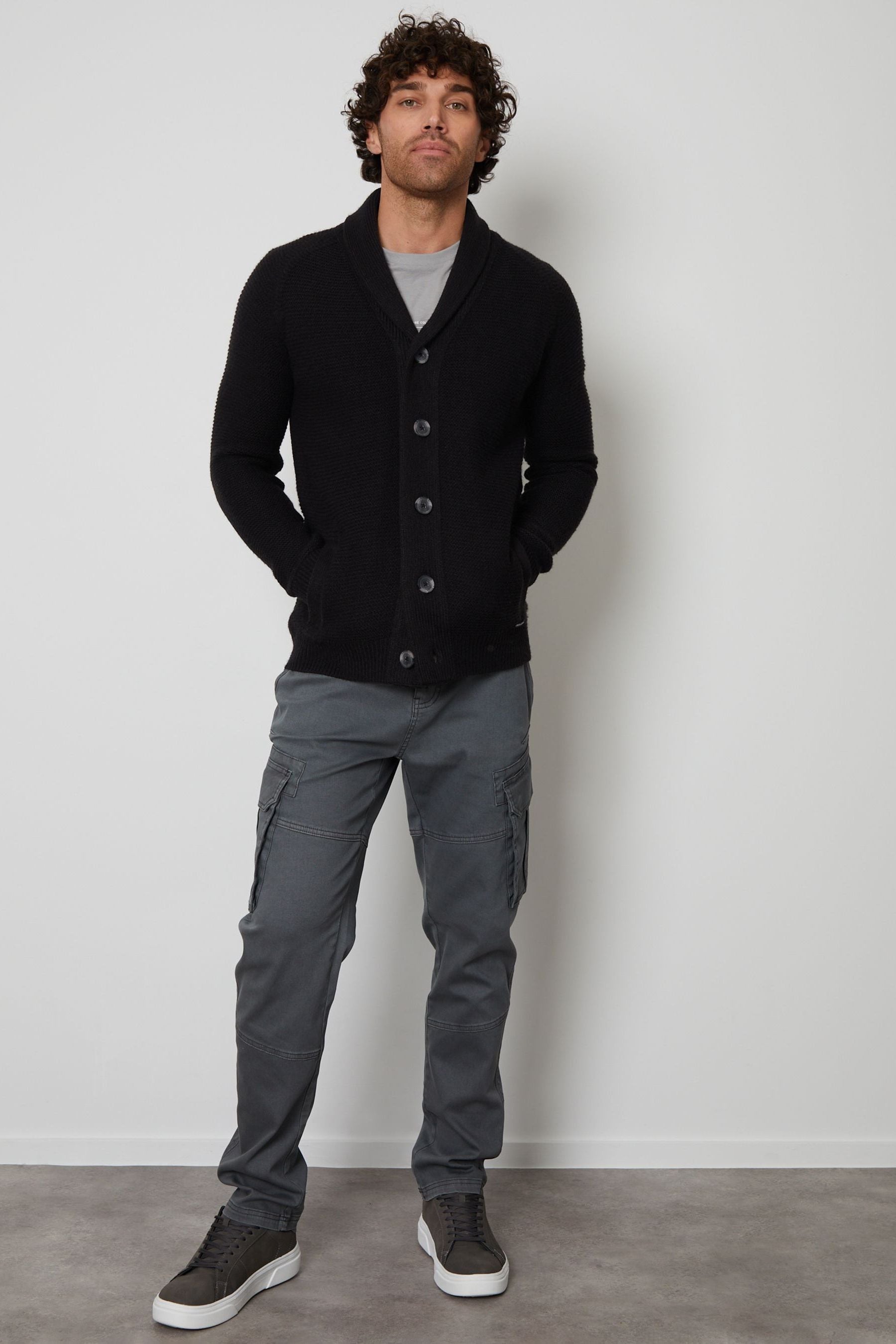Mens black shawl collar cardigan sale