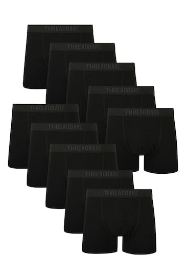 Threadbare Black Hipster Trunks 10 Pack