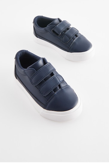 Navy Blue Plain Standard Fit (F) Strap Touch Fastening Shoes