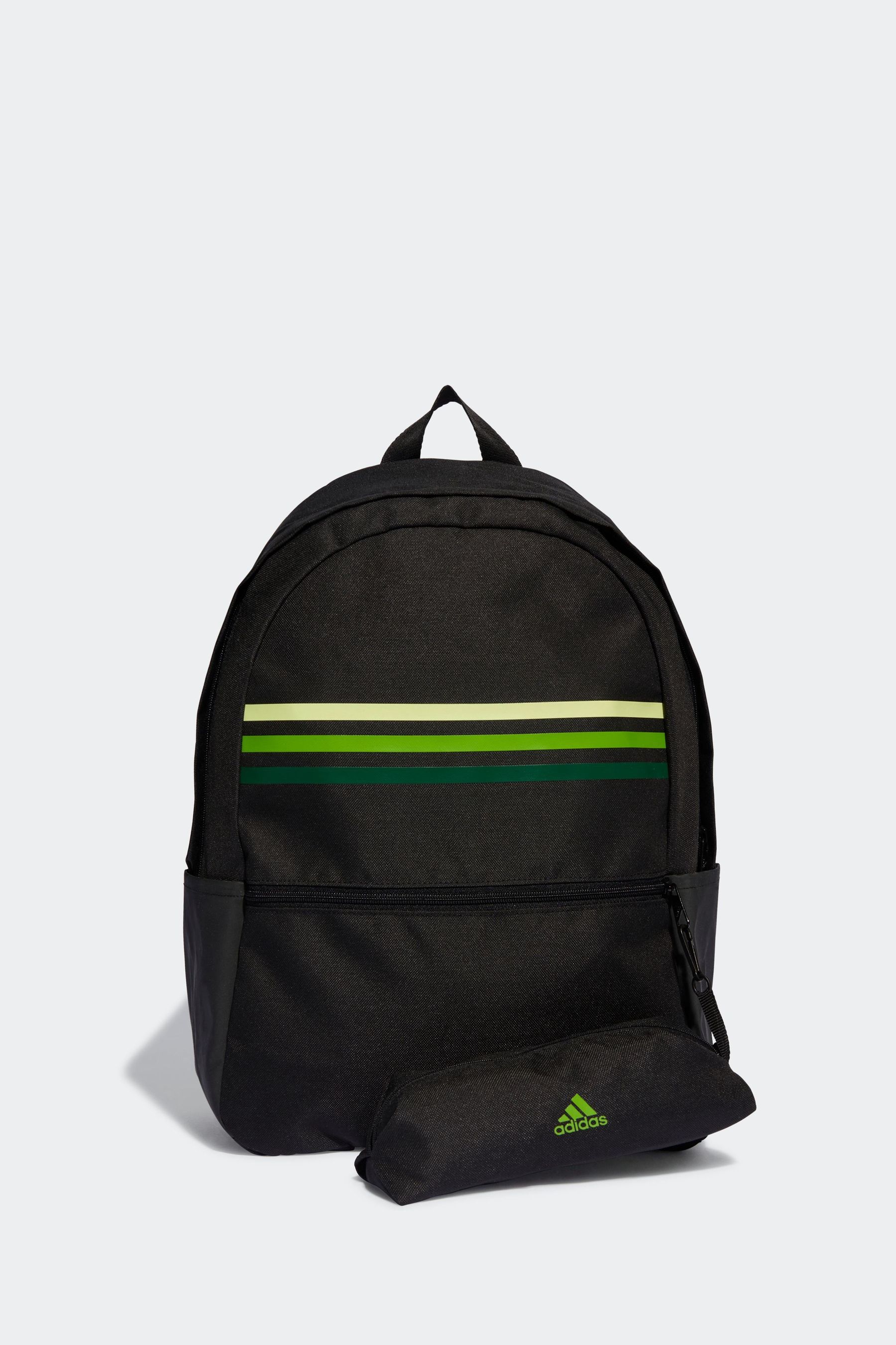 adidas Black Green Classic Horizontal 3 Stripes Backpack