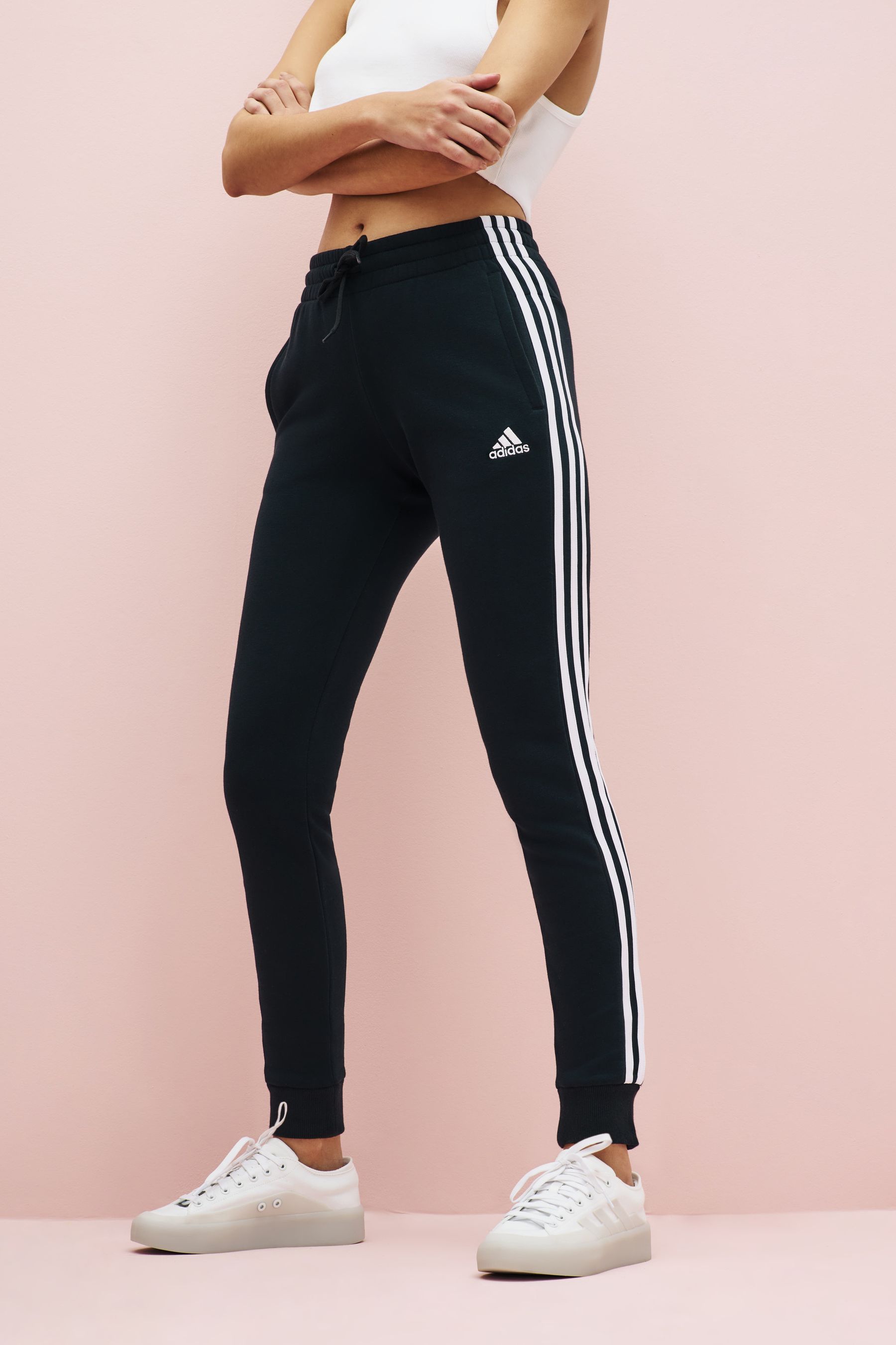 Buy adidas Black 3 Stripe Fleece Joggers from the Next UK online shop