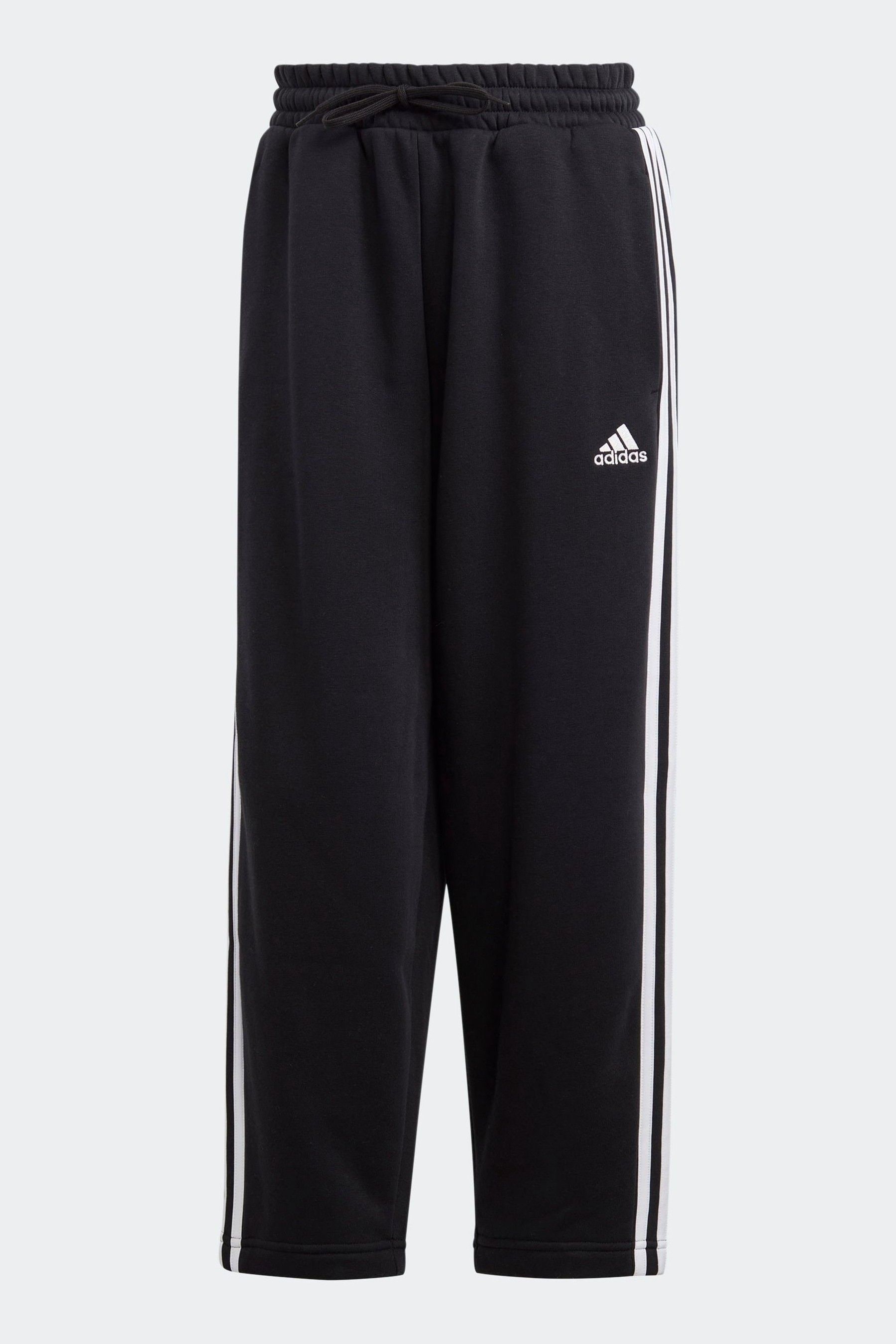 adidas Black Sportswear Essentials 3 Stripes Open Hem Fleece Joggers