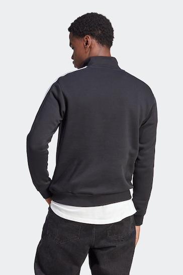 adidas Black Essentials Fleece 3-Stripes 1/4-Zip Sweatshirt