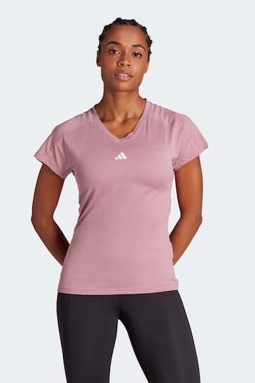adidas Pink Aeroready Train Essentials Minimal Branding V-Neck T-Shirt