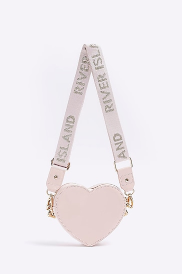 River Island Pink Girls Heart Nylon X Body Bag
