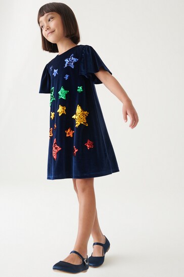 Little Bird by Jools Oliver Navy Velvet Sequin Star Dress