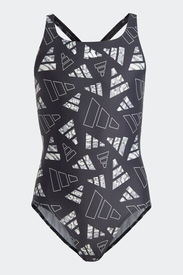 adidas Black 3 Bar Logo Graphic Swimsuit