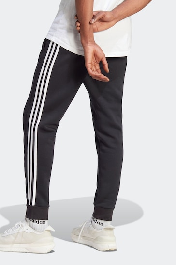 adidas Black Essentials Fleece 3-Stripes Tapered Cuff Joggers