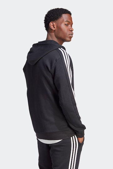 adidas Black Essentials Fleece 3-Stripes Full Zip Hoodie