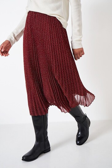 Crew Clothing Company Berry Red Spot Flared Skirt