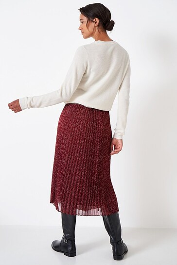 Crew Clothing Company Berry Red Spot Flared Skirt