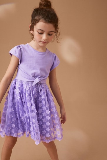 Lilac Purple 3D Floral Skirt Dress (3-12yrs)