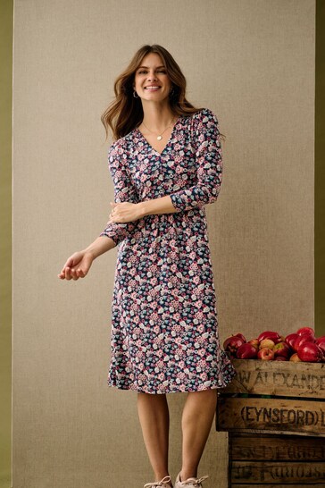 Crew Clothing New Company Blue Multi Floral Print  A-Line Dress