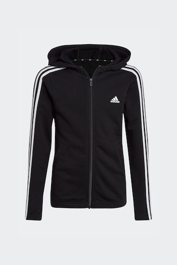 adidas Black Sportswear Essentials 3-Stripes Full-Zip Hoodie