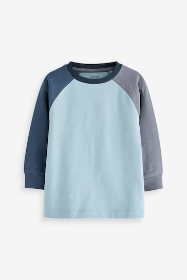 Blue long-sleeve Colourblock Long Sleeve T-Shirt (3mths-7yrs)