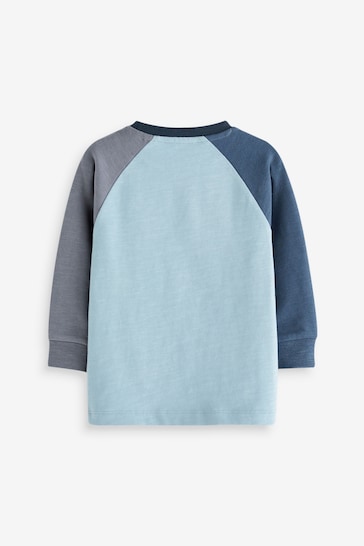 Blue long-sleeve Colourblock Long Sleeve T-Shirt (3mths-7yrs)
