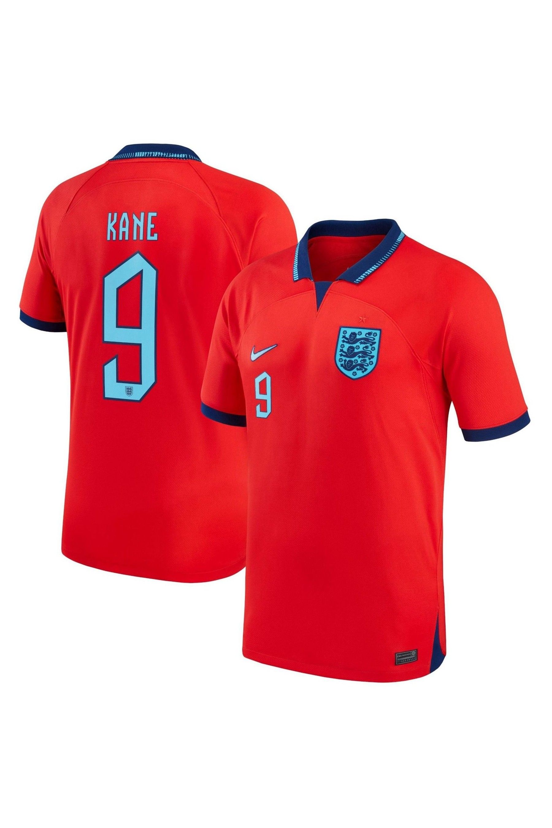 Buy Nike Red Kane 9 England Away Stadium Football Shirt 2022