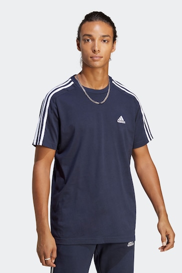 Buy adidas Blue Sportswear Essentials Single Jersey 3-Stripes T-Shirt ...