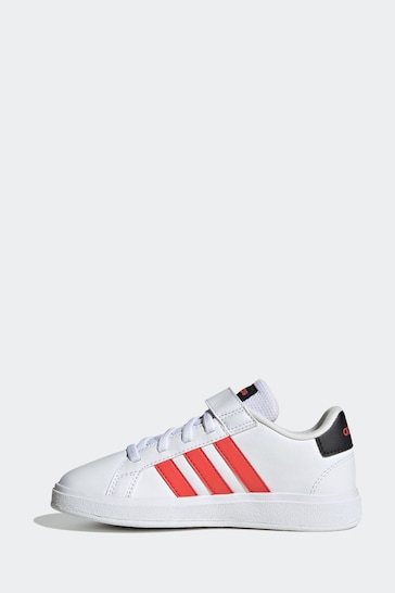 adidas Red/White Grand Court Elastic Lace and Top Strap Trainers
