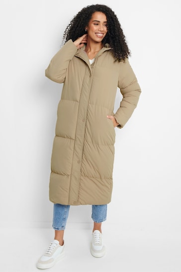 Threadbare Beige Longline Hooded Padded Jacket
