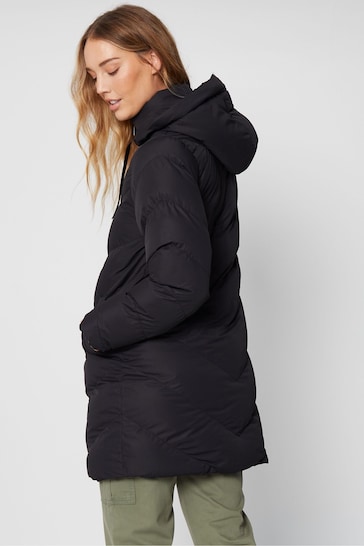 Threadbare Black Hooded Padded Mid Length Jacket