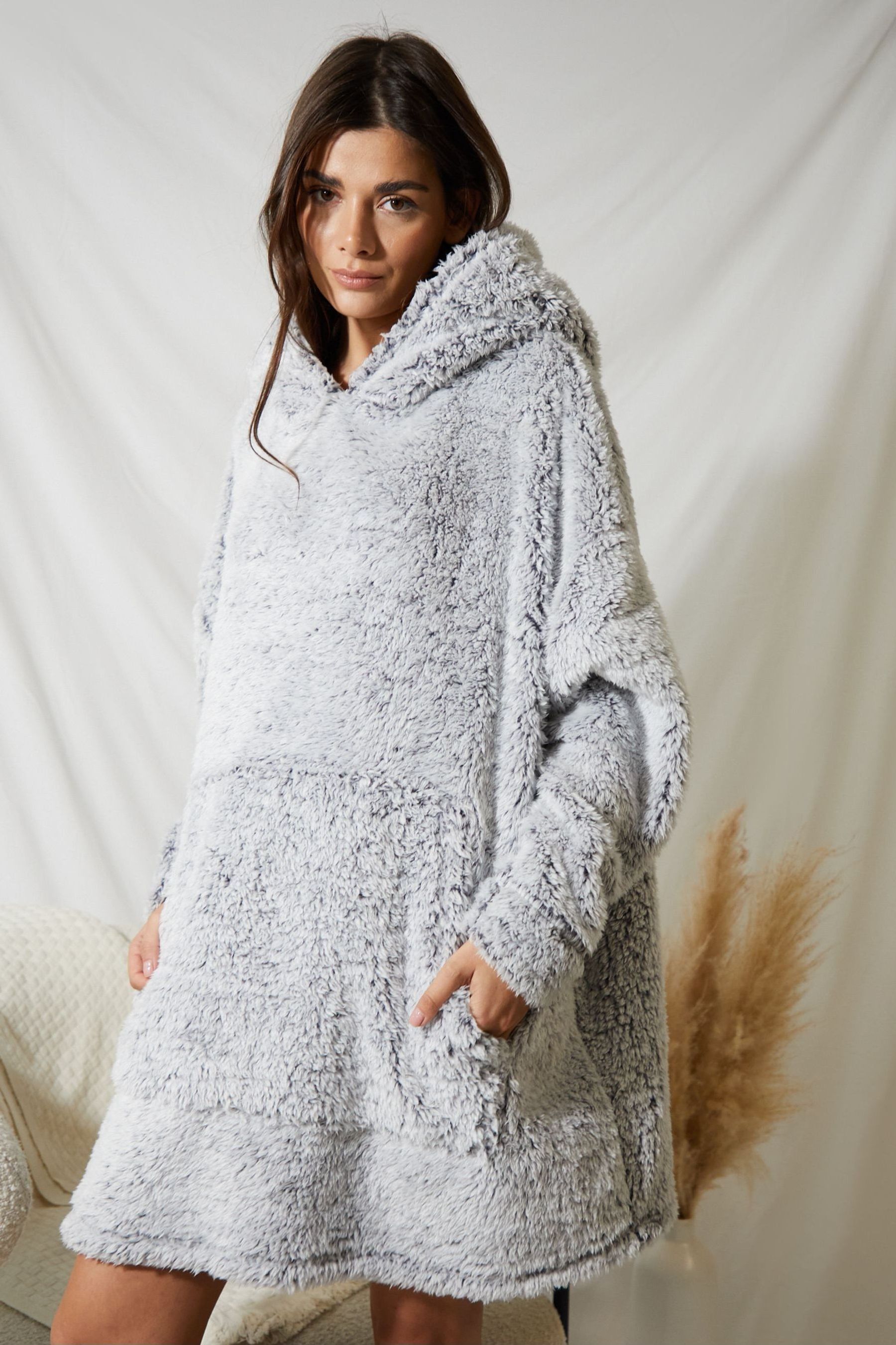 Buy Threadbare Grey Oversized Fluffy Blanket Hoodie from the Next