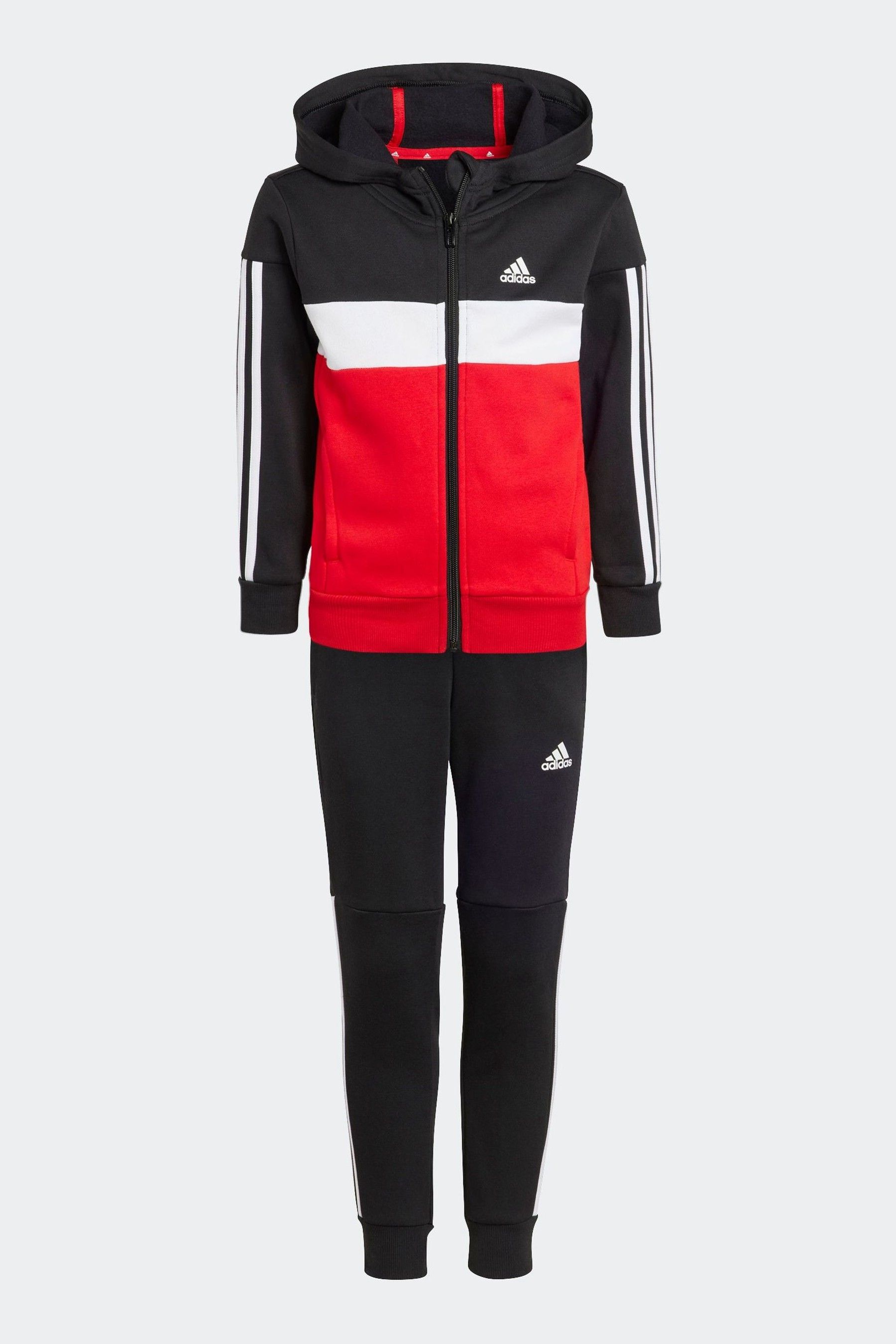 Grey adidas tracksuit sales with red stripes
