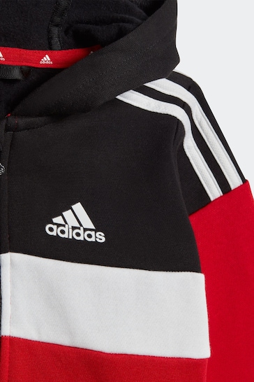 adidas Black/Red Kids Sportswear Tiberio 3-Stripes Colourblock Fleece Tracksuit