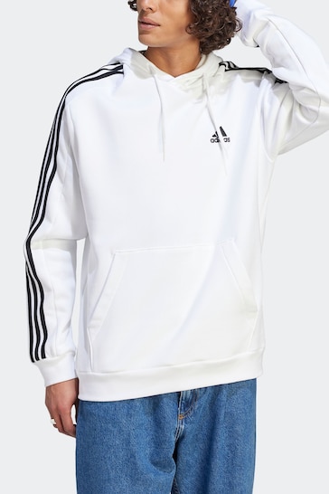 adidas White Essentials Fleece 3-Stripes Hoodie