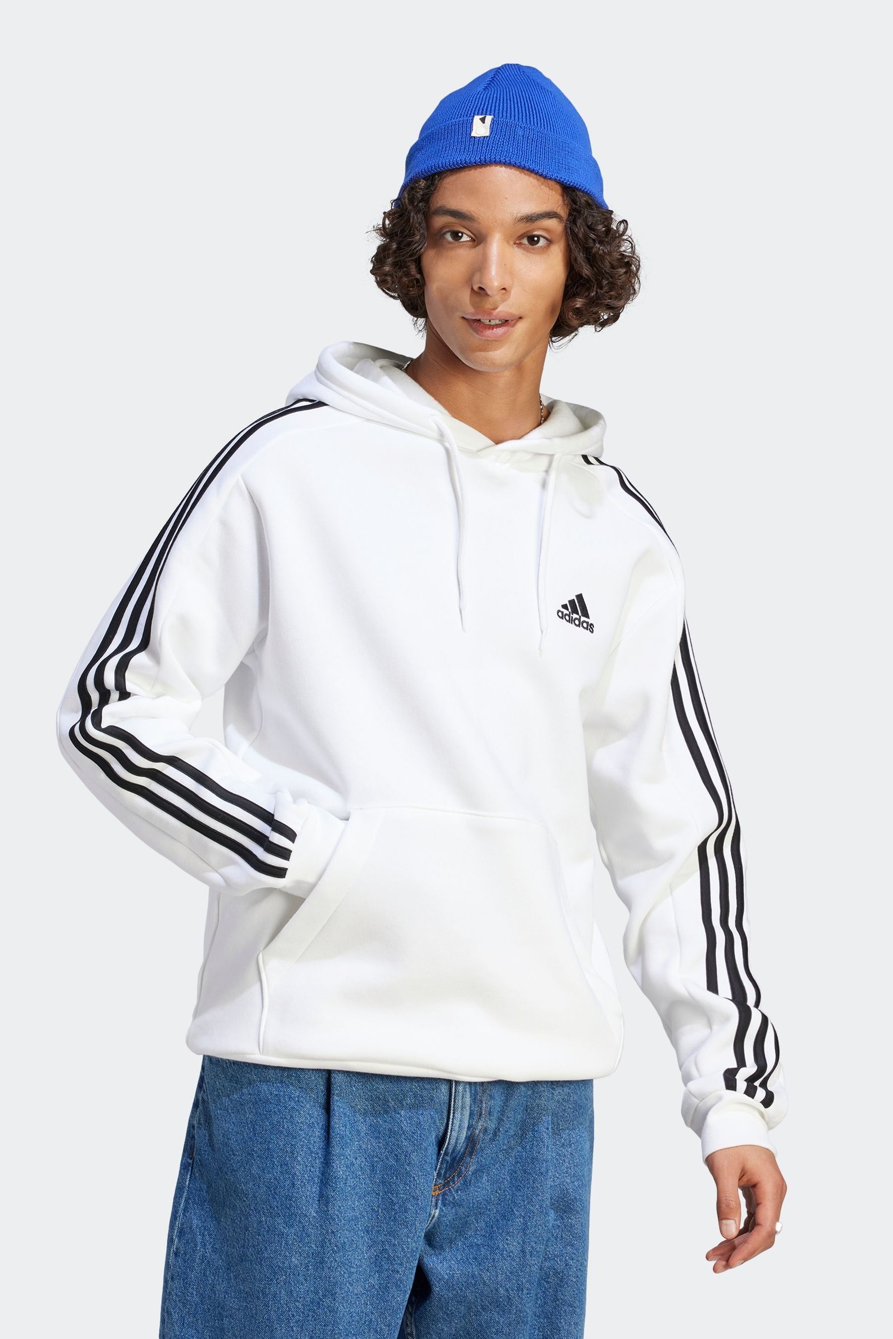 Buy adidas White Overhead Sportswear Essentials Fleece 3 Stripes