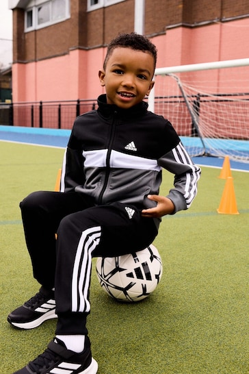 adidas Black Kids Sportswear Tiberio 3-Stripes Colorblock Shiny Tracksuit