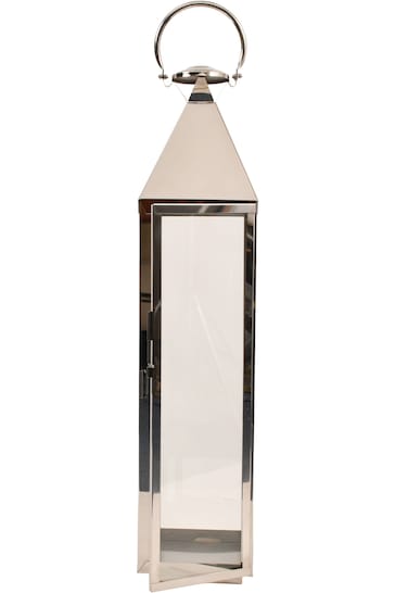 Libra Interiors Silver Sleek Tall Lantern with Glass Panels
