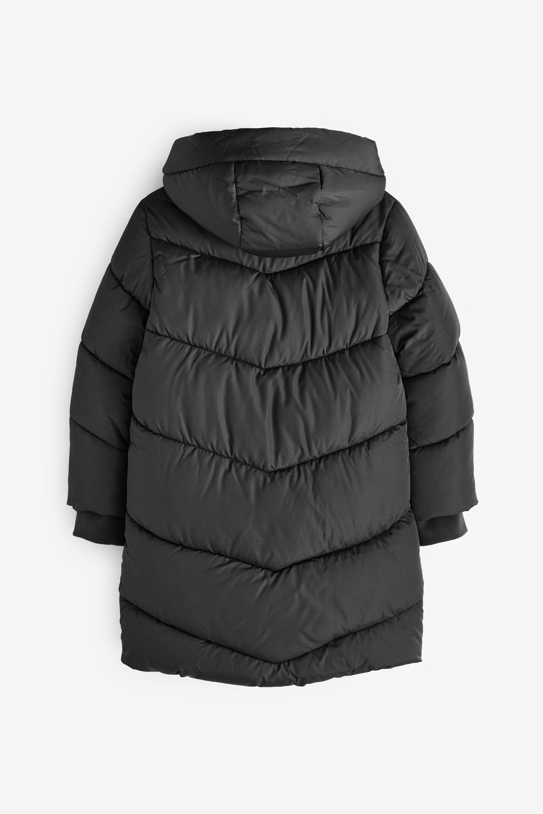 Buy Black Longer Length Shower Resistant Chevron Duvet Padded Coat