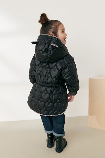 Charcoal Grey Shower Resistant Heart Quilted Padded Coat (12mths-7yrs)