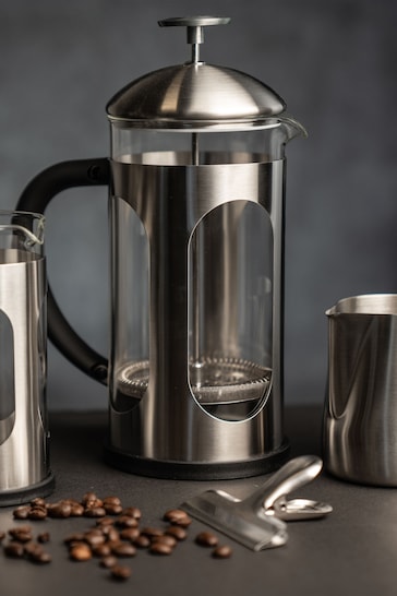 SIIP Silver 8 Cup Stainless Steel Glass Cafetiere