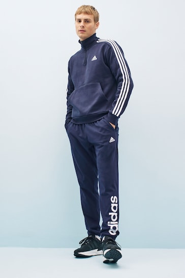 adidas Blue Essentials Fleece 3-Stripes 1/4-Zip Sweatshirt