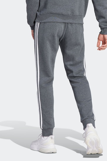 adidas Grey Essentials Fleece 3-Stripes Tapered Cuff Joggers