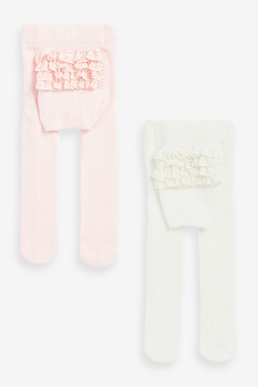 Pink/White Baby Tights 2 Pack (0mths-2yrs)