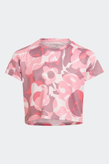 adidas Pink Kids Sportswear Essentials Aeroready Seasonal Print Crop T-Shirt