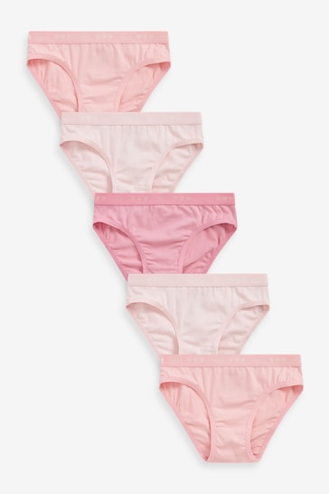 Pink Heart Elastic Bikini Briefs 5 Pack (2-16yrs)