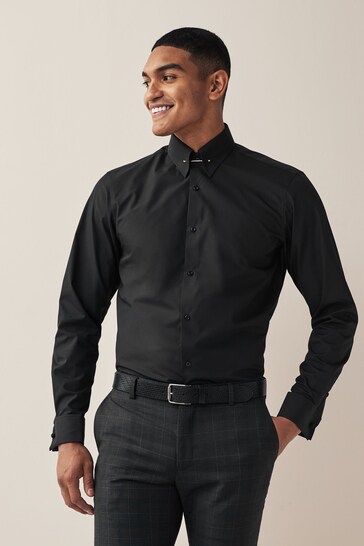 Black/Gold Pin Collar Regular Fit Double Cuff Occasion Shirt
