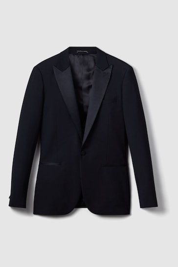 Reiss Navy Poker Peak Lapel Modern Fit Single Breasted Tuxedo Jacket