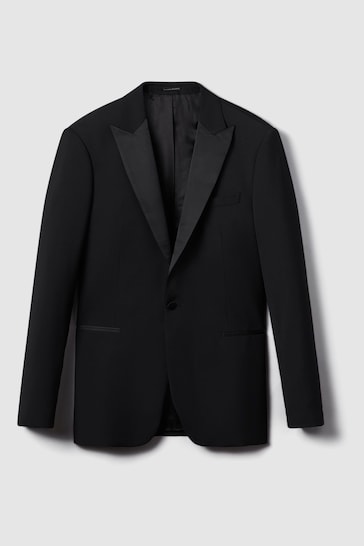 Reiss Black Poker Peak Lapel Modern Fit Single Breasted Tuxedo Jacket