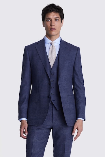 MOSS Blue Tailored Fit Check Jacket