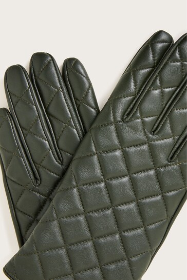 Monsoon Green Quilted Leather Gloves