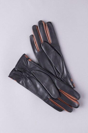 Lakeland Leather Daisy Contrasting Black Leather Gloves