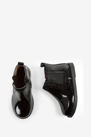 JoJo Maman Bébé Black Girls' Patent Pretty Leather Chelsea Boots