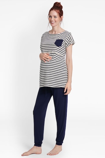 Buy JoJo Maman Bébé Navy Stripe Maternity & Nursing Pyjama Set from the ...
